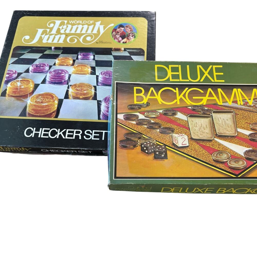 Vintage 1973 Board Game Lot - Hasbro Checker Set & Deluxe Backgammon Retro 70s